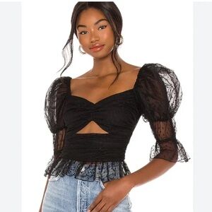 LPA Sheer Black Puff Sleeve Blouse